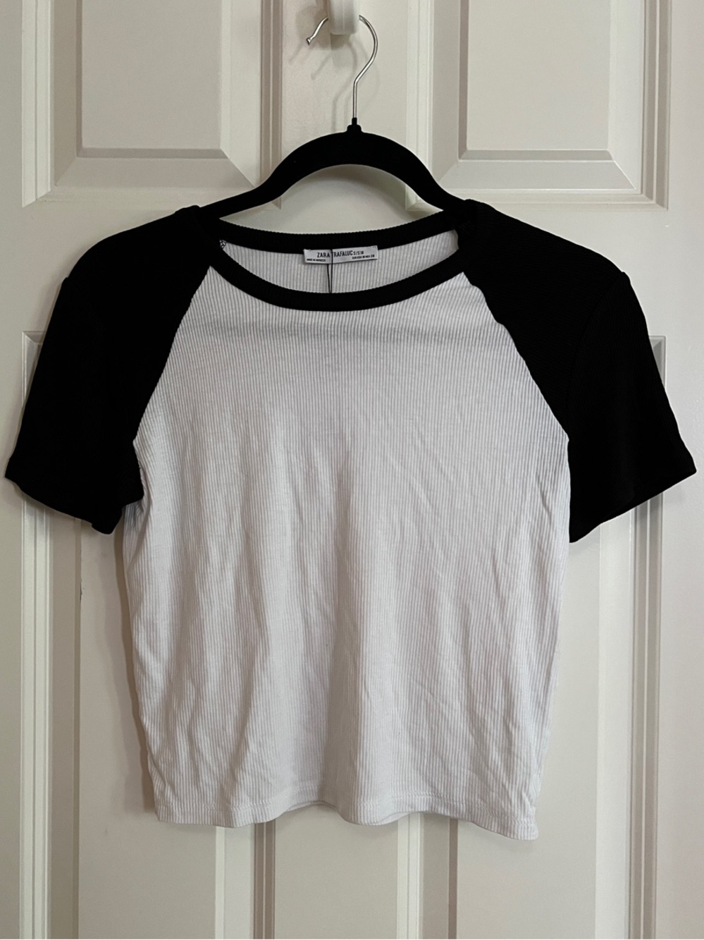 Zara Black and White Short-Sleeve Raglan Tee